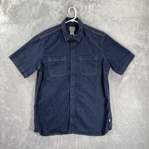 L.L. Bean Shirt men's Medium Denim Button Up Traditional Fit Dark Wash Stretch